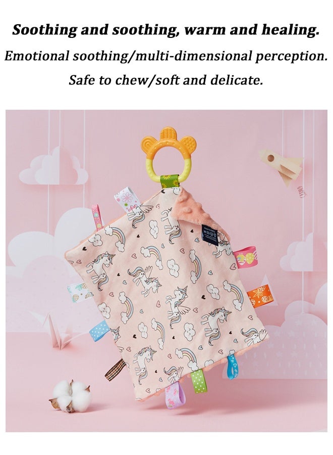 Vinnatsu Baby Bibs , Baby Comforter with Teether and Label Burp Cloths Baby Boy & Girl Cotton Burping Cloths for Babies, Soft & Plush Newborn Spit Up Rags, Infant Towels for Milk Spit Up,Pink - Image 2