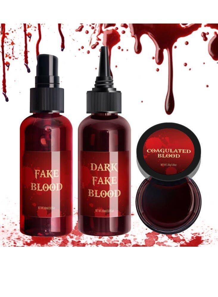 HOOMUSS Fake Blood Spray 2.03oz + Dripping Blood 2.03oz+Coagulated Blood 1.06oz Washable Realistic Fake Blood for Clothes Sfx Special Effects Makeup Kit for Vampire Zombie (3Red) - Image 1