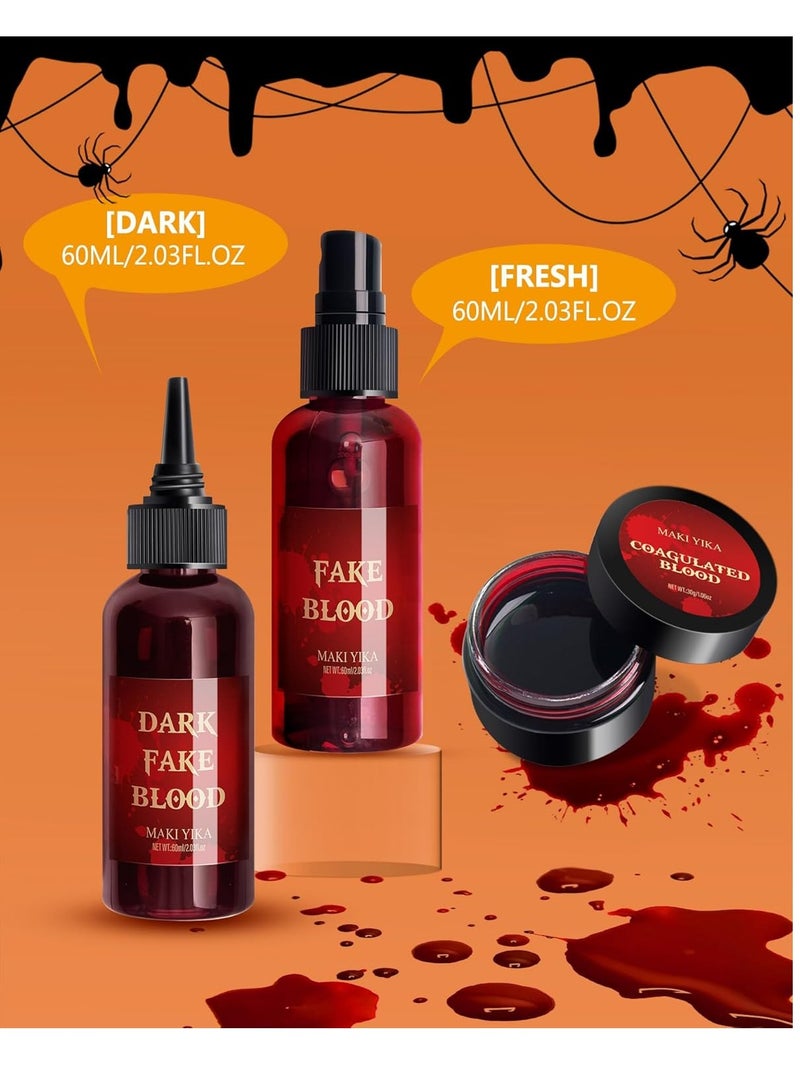 HOOMUSS Fake Blood Spray 2.03oz + Dripping Blood 2.03oz+Coagulated Blood 1.06oz Washable Realistic Fake Blood for Clothes Sfx Special Effects Makeup Kit for Vampire Zombie (3Red) - Image 2