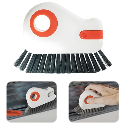 KBZONE 2 in 1 Groove Cleaning Brush Window Track Cleaning Tools, Multifunction Bristle Crevice Cleaning Brush with Hidden Scraper, Grout Cleaner Grip Brush for Sliding Door Track - Image 1