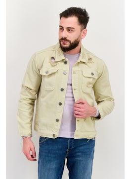Night Addict Men Textured Denim Jacket, Cream  - Image 1