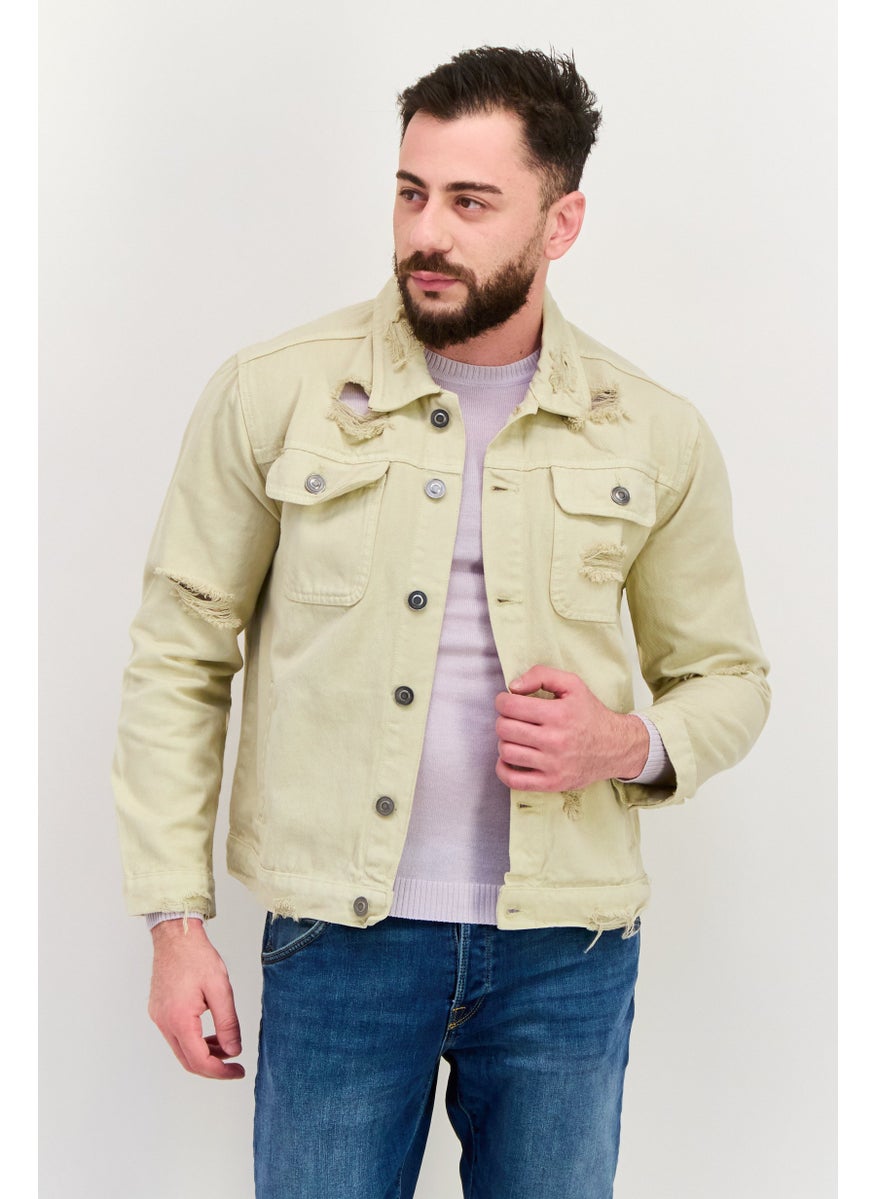 Night Addict Men Textured Denim Jacket, Cream  - Image 1