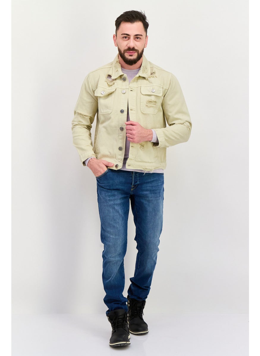 Night Addict Men Textured Denim Jacket, Cream  - Image 2