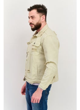 Night Addict Men Textured Denim Jacket, Cream  - Image 4