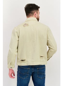 Night Addict Men Textured Denim Jacket, Cream  - Image 3