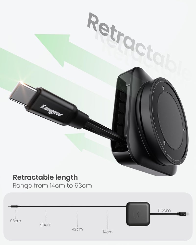 فاسجير كابل Fasgear القابل للسحب من USB-C، شحن سريع بقوة 60 واط PD/PPS، كابل شاحن قابل للسحب من USB-C إلى USB-C لهاتف آي-فون 17 16/آي-باد برو/ماك-بوك/سامسونج، كابل مكتبي من النوع C قابل للدوران 360 درجة (1.4 متر، أسود وأبيض نقي) - Image 2