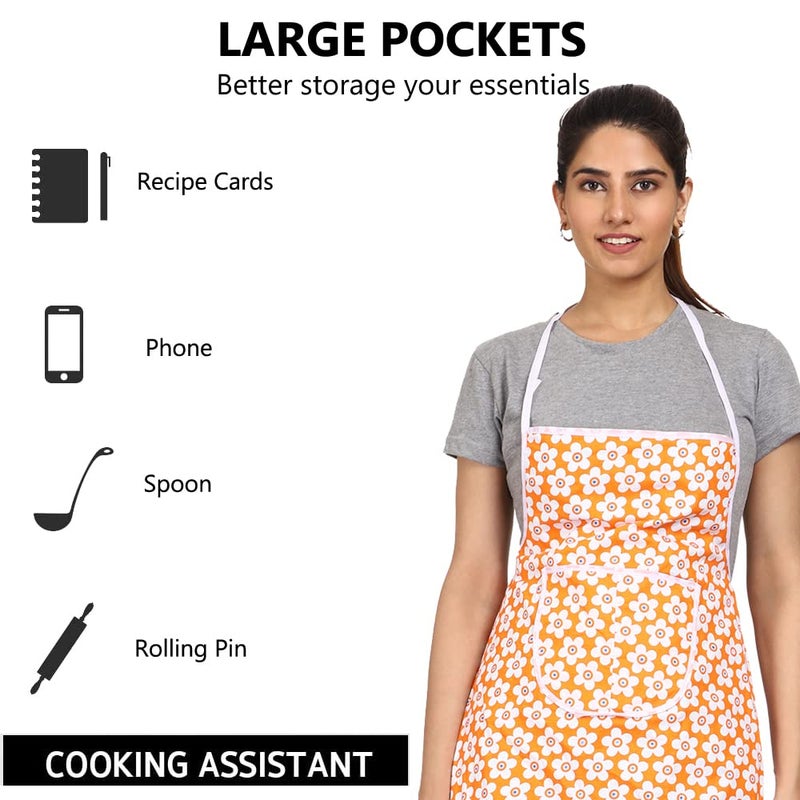 JMi Cotton Floral Print Fabric Waterproof Apron with Long Ties and Multipurpose Front Large Pocket For Cooking Dusting Home Kitchen Restaurant for Men & Women Unisex Apron. Pack of 2 (Multicolor) - Image 2