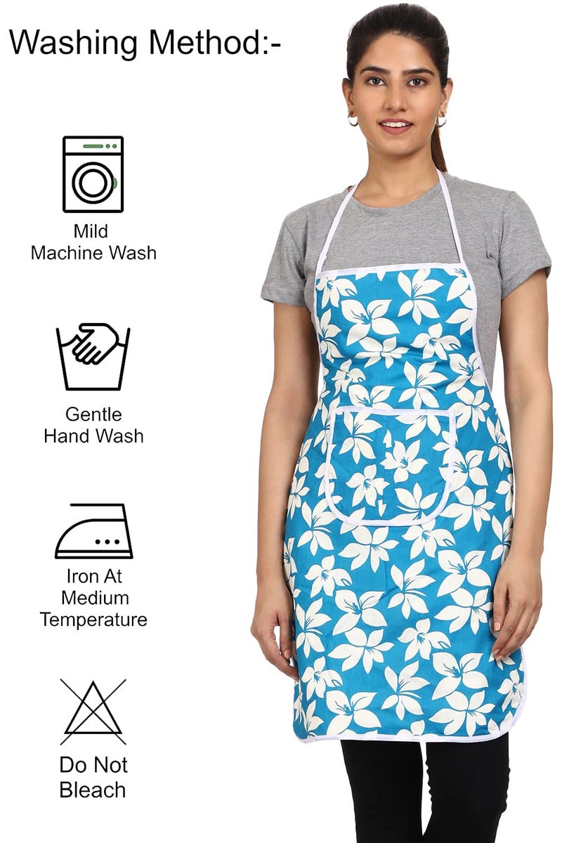 JMi Cotton Floral Print Fabric Waterproof Apron with Long Ties and Multipurpose Front Large Pocket For Cooking Dusting Home Kitchen Restaurant for Men & Women Unisex Apron. Pack of 2 (Multicolor) - Image 3