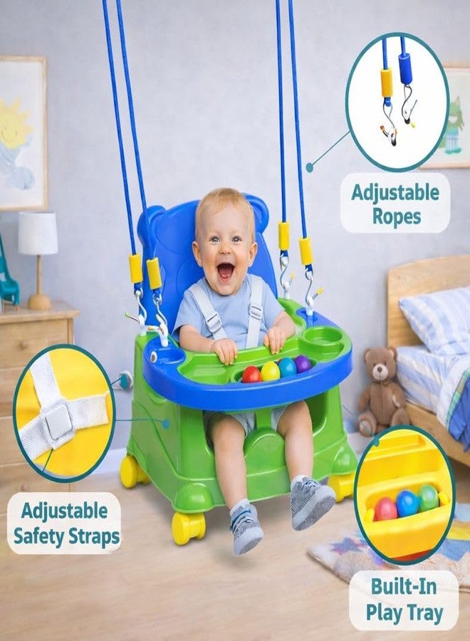 Braintastic مقعد داعم للأطفال من برينتاستيك، يُستخدم أيضًا كأرجوحة معلقة | كرسي طعام للأطفال الصغار 2 في 1 مع صينية وحبل وعجلات | مقعد بلاستيكي للأطفال الرضع من 6 أشهر إلى 3 سنوات (أخضر) - Image 2
