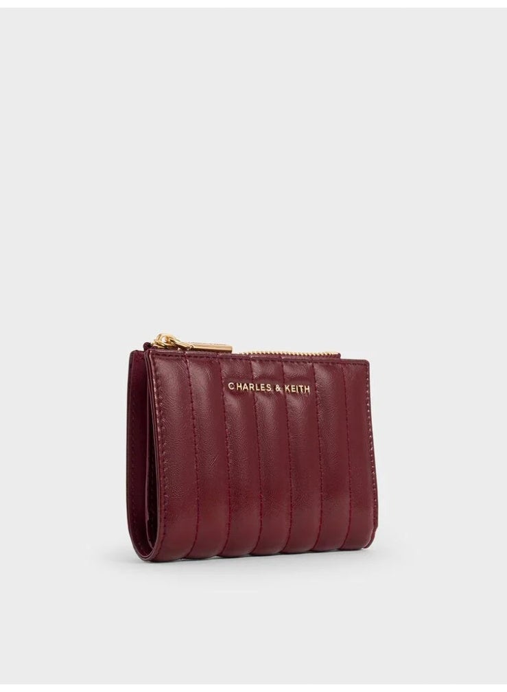 Charles & Keith Donna Crinkle-Effect Panelled Top-Zip Wallet - Burgundy