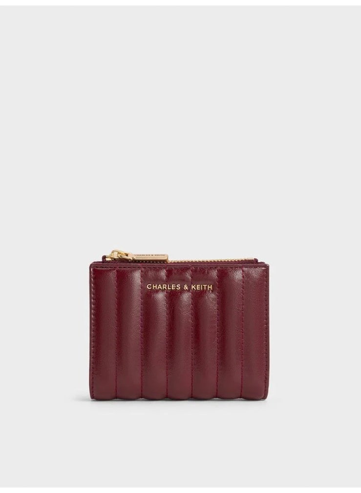Charles & Keith Donna Crinkle-Effect Panelled Top-Zip Wallet - Burgundy