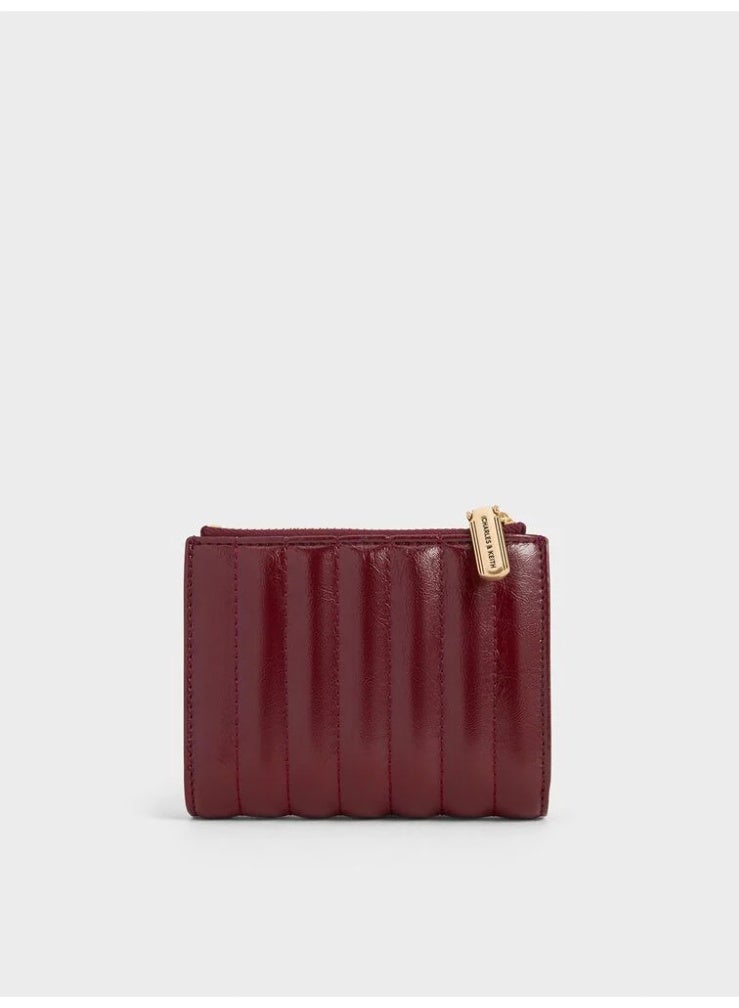 Charles & Keith Donna Crinkle-Effect Panelled Top-Zip Wallet - Burgundy