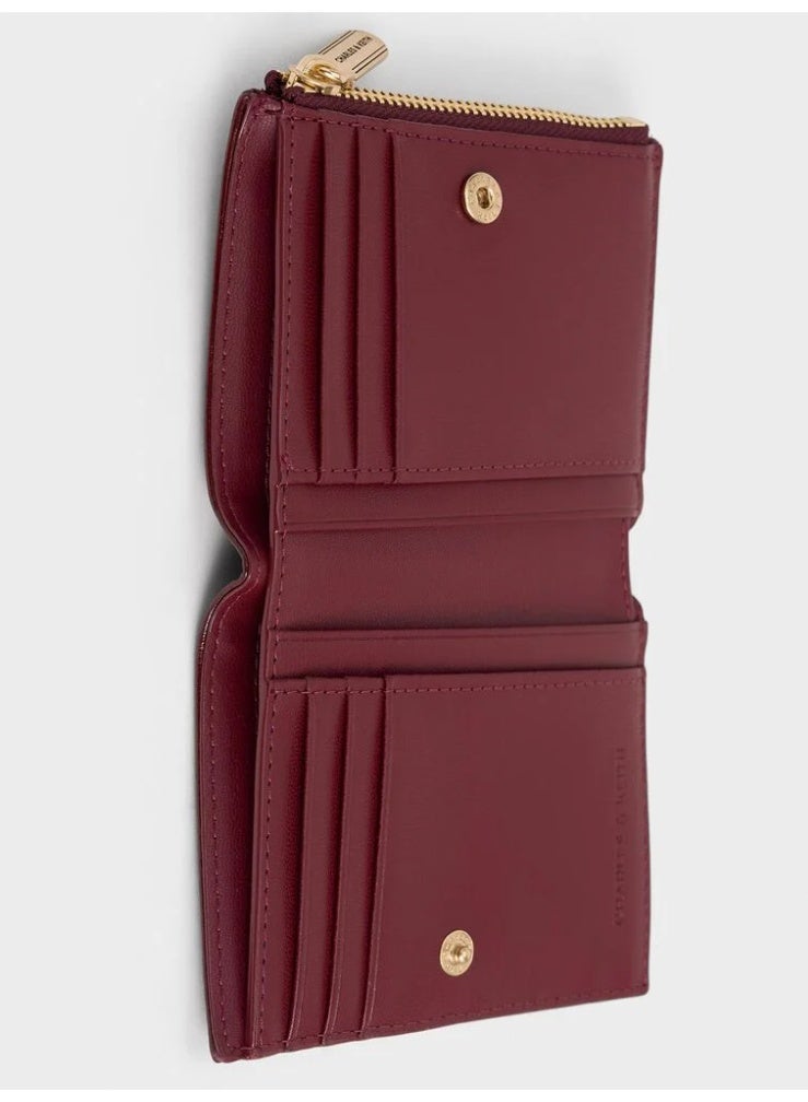 Charles & Keith Donna Crinkle-Effect Panelled Top-Zip Wallet - Burgundy