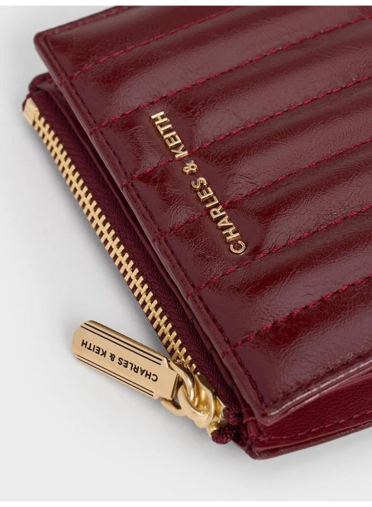 Charles & Keith Donna Crinkle-Effect Panelled Top-Zip Wallet - Burgundy