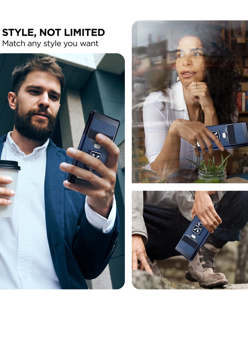 SYOSI Case for Google Pixel 6 Pro with Slide Camera Cover and Card Holder Slot, Compatible with Google Pixel 6 Pro 5G Case with Wireless Charging Support, Wallet Case with 360° Ring Kickstand (Blue) - Image 2