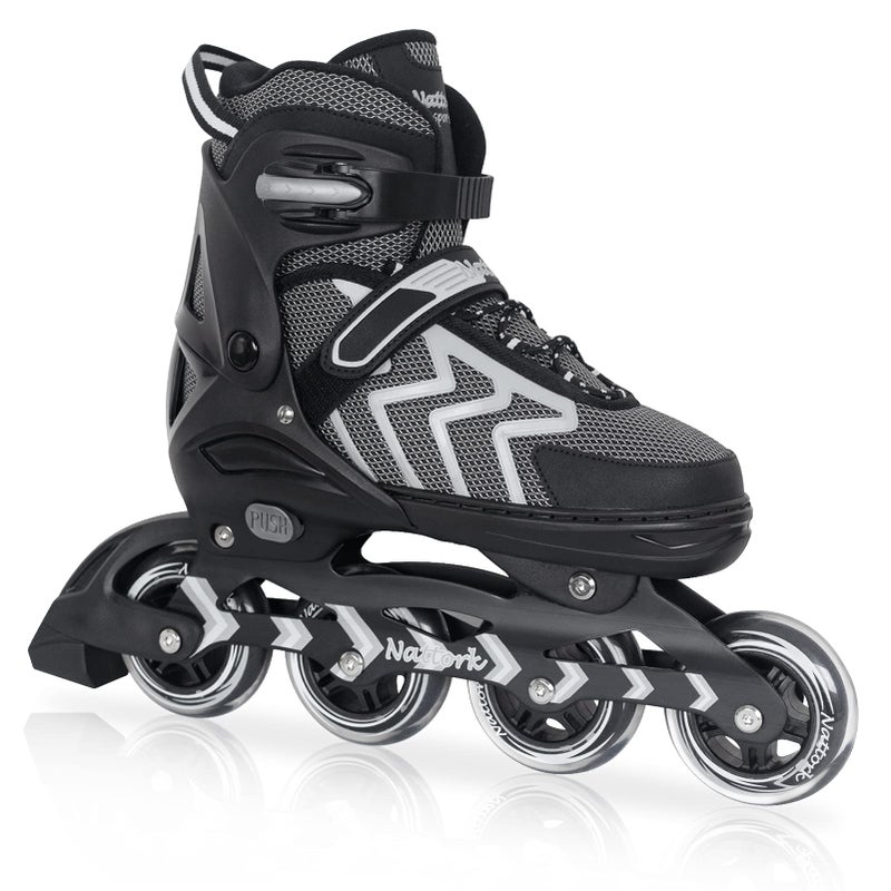Nattork Adjustable Blades Roller Skates for Adults Women and MenOutdoor Indoor Black Inline Skates for KidsBoysBeginnersSize 65 7 75 8