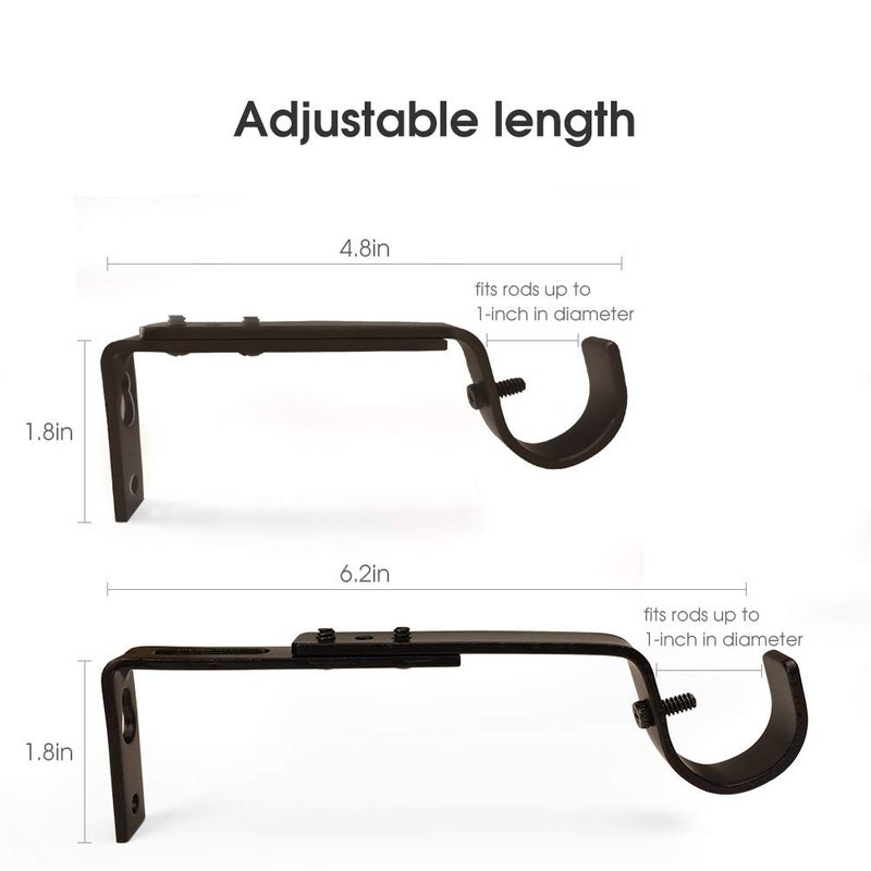 IHRDNNR Curtain Rod Brackets Heavy Duty Drapery Hardware Adjustable Rod Holders for 7/8 or 1 Inch Rods, Set of 3 (Bronze, fits rods up to 1 inch) - Image 4