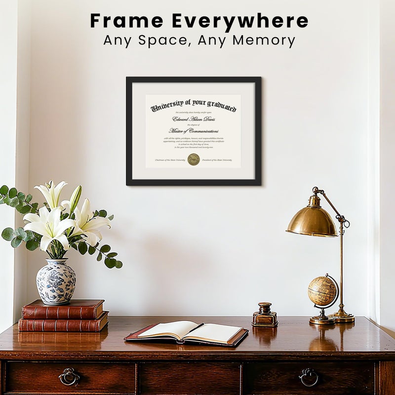upsimples 11x14 Diploma Frame with Clear Plexiglass, Displays 8.5 x 11 Certificate Frame with Mat or 11x14 Picture Frame without Mat for Document Degree, Black, 1 Pack - Image 2