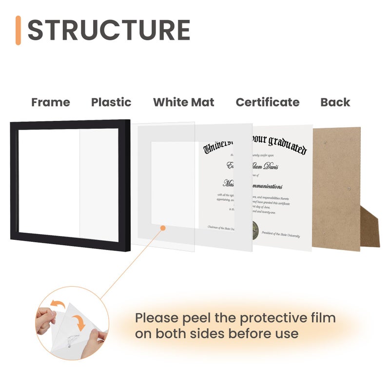 upsimples 11x14 Diploma Frame with Clear Plexiglass, Displays 8.5 x 11 Certificate Frame with Mat or 11x14 Picture Frame without Mat for Document Degree, Black, 1 Pack - Image 4