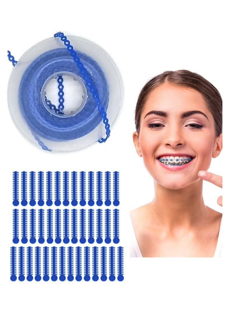 Geustos 40 Dental Orthodontic Ligatures Plus 1 Plate Of 2.28m Orthodontic Braces Rubber Chain Set，Dental Braces Rubber Orthodontic Ligature Ring，Elastic Super Strong Rubber Chain（Short，Blue） - Image 1