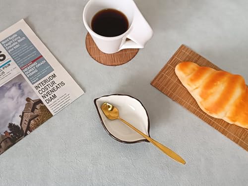 TOPYOKK Coffee Spoon and Rest for Coffee Bar Accessories, Leaf Small Spoon Rest for Coffee Station, Tea Spoon Rest Tea Spoon Holder Teaspoon Rest, 1 PC (Ice Cracks Cream White with Gold Rose Spoon) - Image 2
