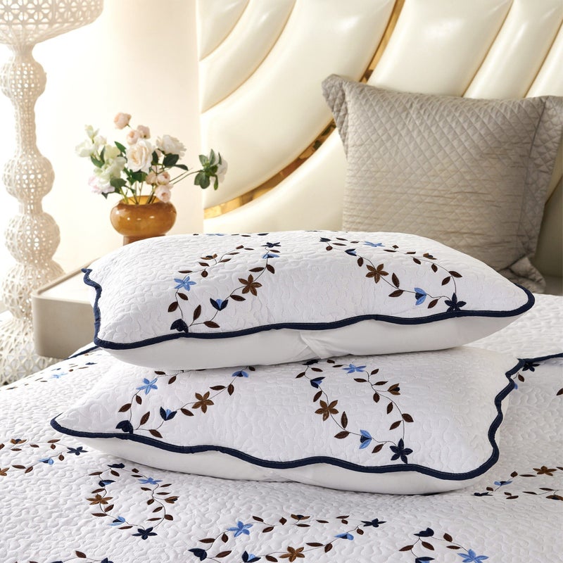 Tricolor Floral Embroidered Quilt Cover Set Full Queen Size 3 Pieces - Image 4