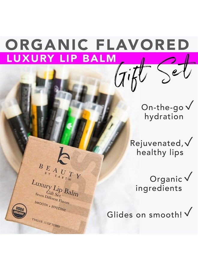 Beauty by Earth Natural Lip Balm Chapstick Pack - 12 Chap Stick Organic Lip Balm Set for Lip Healing and Repair - Natural Chapstick Hydrating Lip Balm for Dry Cracked Lips Flavored Lip Balm 
