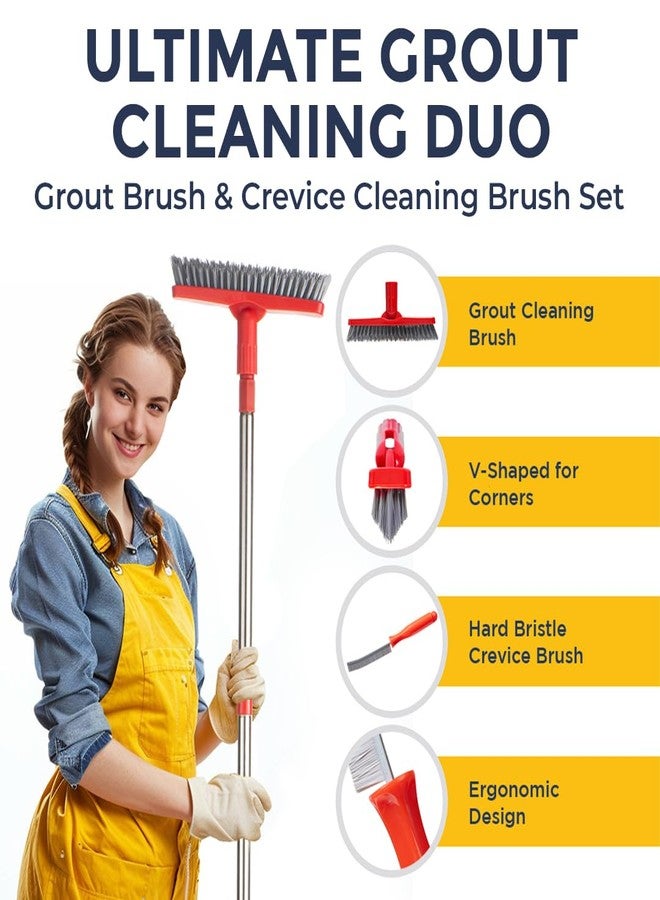 Fox Trot Grout Brush with Long Handle & Hard Bristle Crevice Cleaning Brush, Grout Cleaner for Tile Floors, Floor Scrubber for Tile Grout Line, Household Use, Multipurpose Gap Cleaning Tools by Foxtrot Living - Image 2