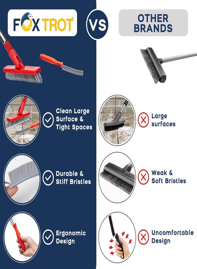 Fox Trot Grout Brush with Long Handle & Hard Bristle Crevice Cleaning Brush, Grout Cleaner for Tile Floors, Floor Scrubber for Tile Grout Line, Household Use, Multipurpose Gap Cleaning Tools by Foxtrot Living - Image 5