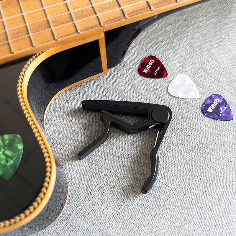 Wingo كابو جيتار كلاسيكي مسطح محترف، أسود، 5 ريشة - Image 4