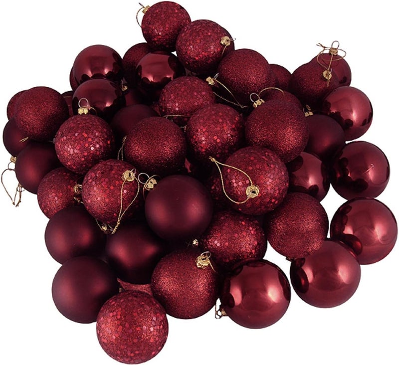 Vickerman 60ct Burgundy Shatterproof Christmas Ball Ornaments - 2.5" (60mm) with 4 Finishes - Image 1