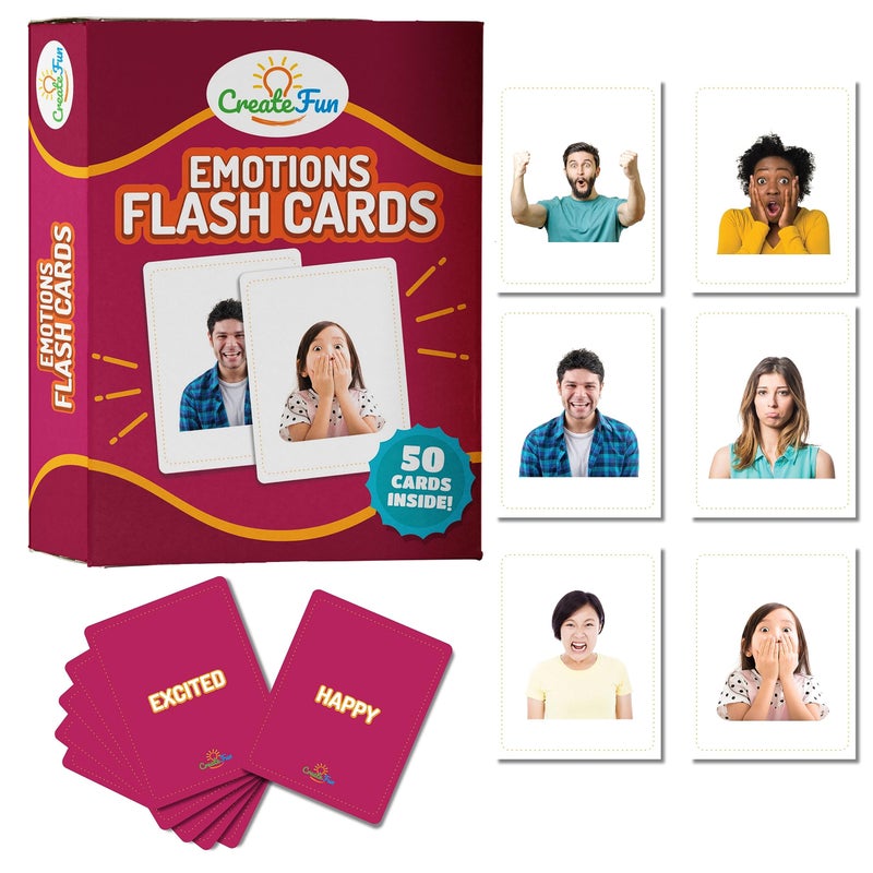 CreateFun 50 Emotions Flash Cards Volume 1 Feeling Photo Cards for Kids Adults Seniors Homeschool Speech Therapy ABA Dementia Aphasia Occupational Therapy ESL and Autism Learning Material - Image 2