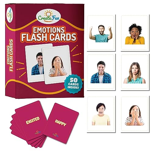 CreateFun 50 Emotions Flash Cards Volume 1 Feeling Photo Cards for Kids Adults Seniors Homeschool Speech Therapy ABA Dementia Aphasia Occupational Therapy ESL and Autism Learning Material - Image 1