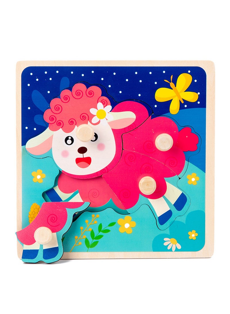 لعبة أحجية الصور المقطوعة الخشبية بنموذج خروف مقاس 15 سم للأطفال من عمر 1 إلى 3 سنوات مع مقبض، لعبة أحجية تعليمية للأطفال الصغار لتنمية المهارات الحركية الدقيقة، هدية مثالية للأولاد والبنات من عمر 1 إلى 2 إلى 3 سنوات - Image 1