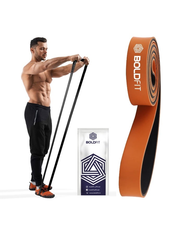 BOLDFIT أشرطة مقاومة مطاطية طبيعية ممتازة للتمارين الرياضية بلونين - شريط مقاومة ثقيل ممتاز للتمدد، السحب، تمارين المنزل، شريط مقاومة للصالة الرياضية - برتقالي (30-45 كجم مقاومة) - Image 1