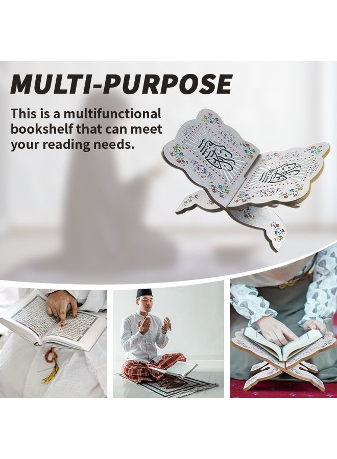 Portable Detachable Quran Stand for Light Travel High-End Wooden Quran Holder with Exquisite Painted Patterns Stable Durable Prayer Book Stand Festival Special Ramadan Reading Shelf for Gift Giving and Daily Use - Image 4