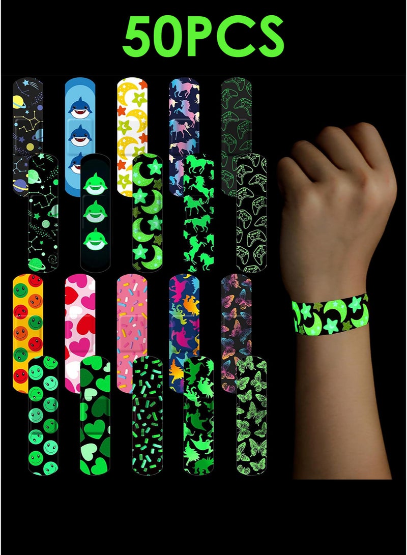 Generic 50pcs Glow in The Dark Bandage for Kids Cute Breathable Waterproof Neon Bandages for Girls Boys Children Toddlers Adhesive Flexible Wrap for Cuts, Scrapes, Wounds  - Image 1