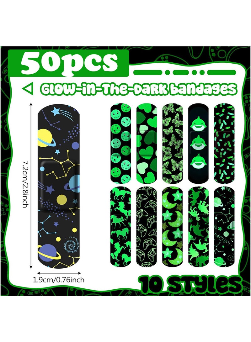 Generic 50pcs Glow in The Dark Bandage for Kids Cute Breathable Waterproof Neon Bandages for Girls Boys Children Toddlers Adhesive Flexible Wrap for Cuts, Scrapes, Wounds  - Image 2
