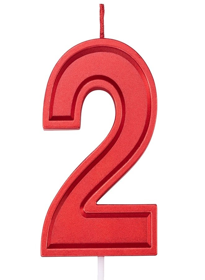 Willcan 2.75in Large Size Happy Birthday Metallic Red 2 Candles, Happy Birthday Cake Cupcake Toppers Decoration and Celebrating for Adults/Kids Party Baking (2.75in Metallic Red Number 2) - Image 1