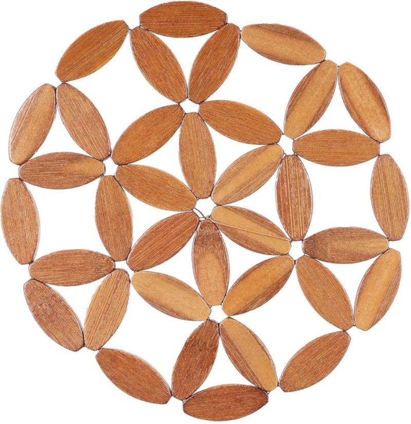 Generic Arabesque Wooden Hot Pot Holder, Round Floral Pattern Design, Natural Wood Coaster, Decorative Heat Resistant Trivet for Kitchen, Dining Table .IR
