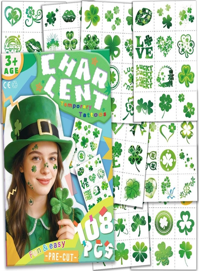 CHARLENT Glitter Shamrock Pre-Cut Temporary Tattoos - Image 1