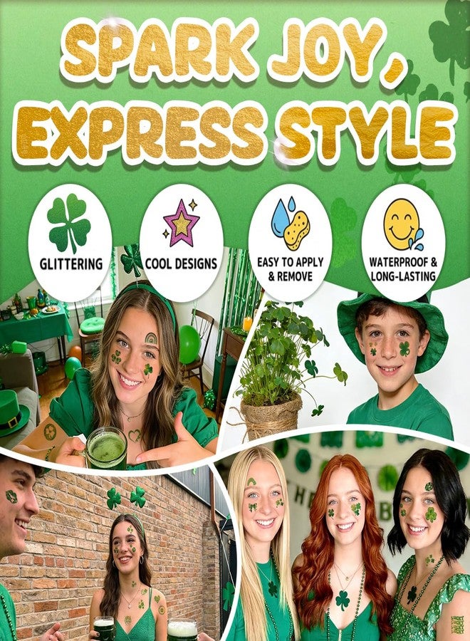 CHARLENT Glitter Shamrock Pre-Cut Temporary Tattoos - Image 3