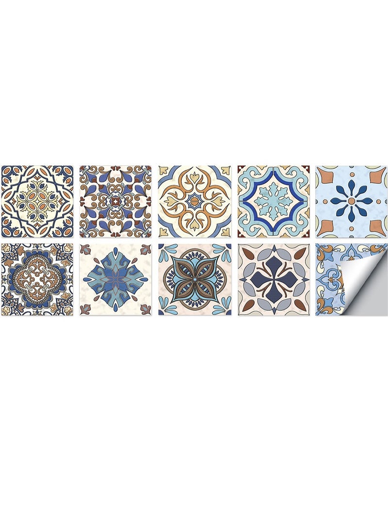  CityRiya-Long 10 قطع من ملصقات بلاط الحائط DIY لوحات حائط ثلاثية الأبعاد ذاتية اللصق 10 × 10 سم لكل منها ورق حائط لاصق مقاوم للماء للمطبخ والحمام وملصقات بلاط الحائط للمطبخ وغرفة المعيشة وديكور الحائط المنزلي - Image 1