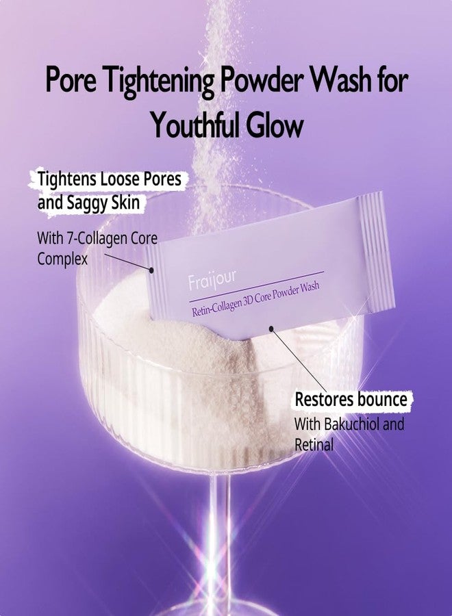 Fraijour Retin-Collagen 3D Core Powder Wash - Exfoliating Powder Cleanser with Papain & 7 Collagens, Tightens Pores, Smooths Skin, Anti-Aging, For Oily & Acne-Prone Skin, 30 Packets, 0.04 oz. each - Image 2