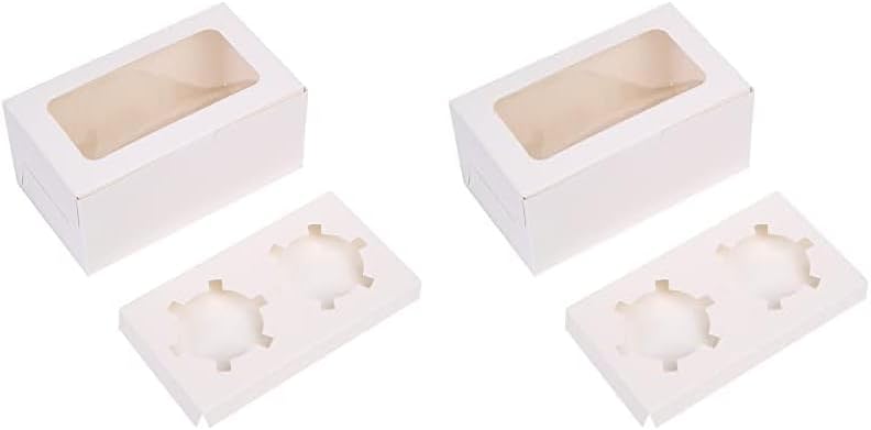 REDDOTGIFT® 2 Cavities Cupcake Box (Pack of 24) with Inserts Cupcake Containers Bakery Cake Carriers for Home Dessert Shop (2 Cavities, White)