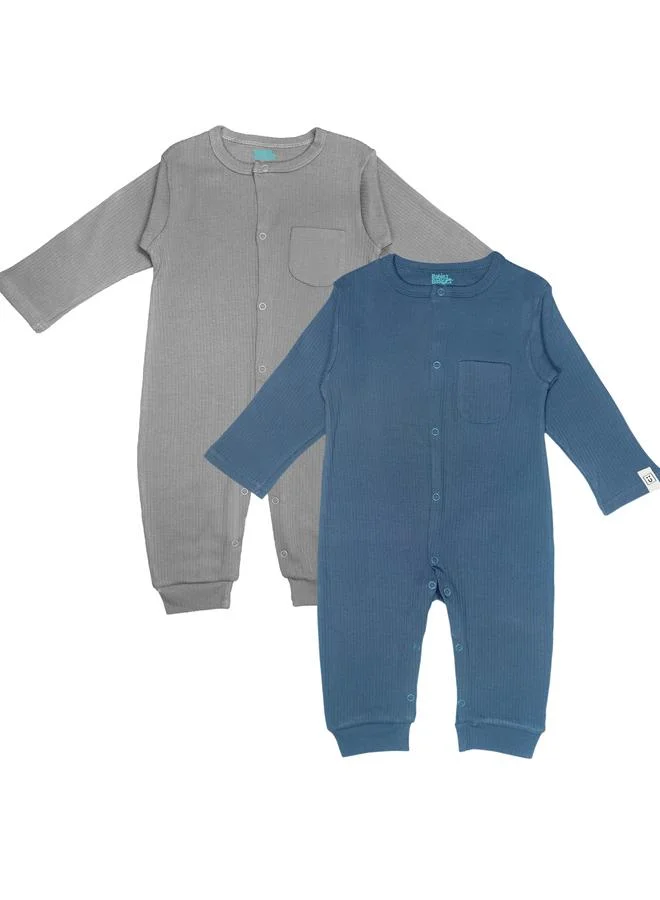 Babies Basic Pack of 2 - Premium Ribbed Cotton Sleepsuit Romper