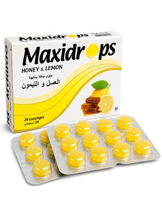 Maxidrops Honey & Lemon Lozenges 24 Lozenges | Vitamin C, Menthol, Lemon Oil, Peppermint & Ginger Oil | Refreshing Throat Sensation - Image 1