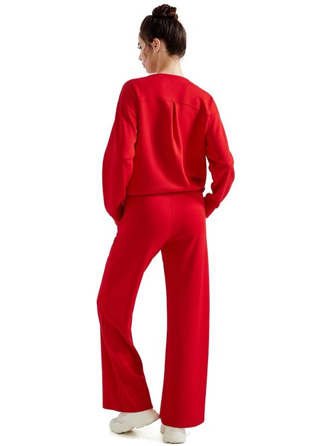 SUUKSESS Women Modal 2 piece outfits Oversized Sweatshirt Fall Lounge Set Wide Leg Pants Matching Sets (Red,XL) - Image 3