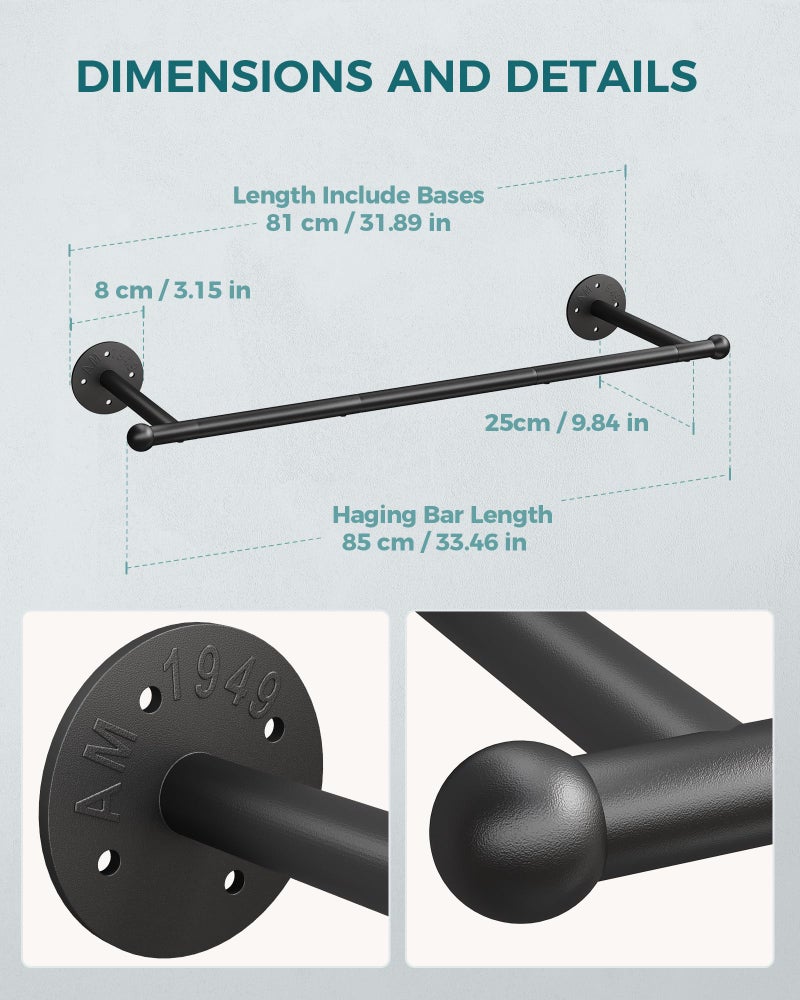 OROPY Industrial Pipe Clothing Rack Set of 2, Wall Mounted Clothes Rack, Closet Rods For Hanging Clothes, 33" Multi-purpose Hanging Rod for Laundry Room, Bedroom and Closet Storage - Image 3