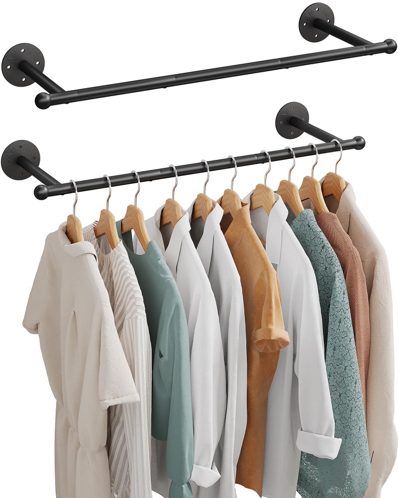 OROPY Industrial Pipe Clothing Rack Set of 2, Wall Mounted Clothes Rack, Closet Rods For Hanging Clothes, 33" Multi-purpose Hanging Rod for Laundry Room, Bedroom and Closet Storage - Image 2